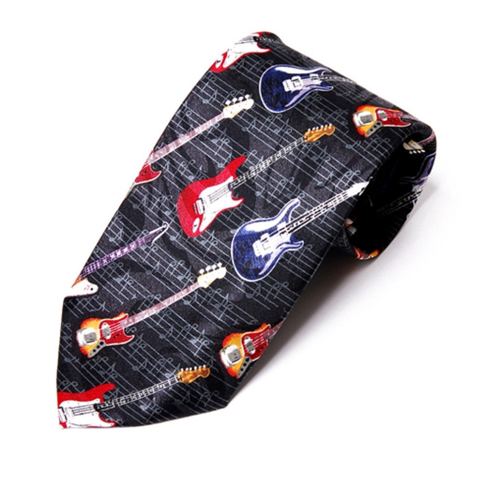 Guitar Patterned Tie - Multicolor